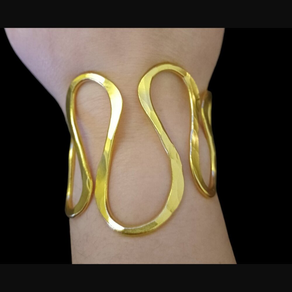 Rebecca Norman Gold Tone Open Cuff Wave Pattern Bracelet Osfm